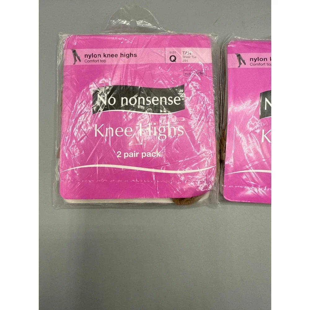 LOT OF 3 No Nonsense Nylon Knee Highs Comfort Top Size Q  NUDE Sheer Toe 6 Pairs